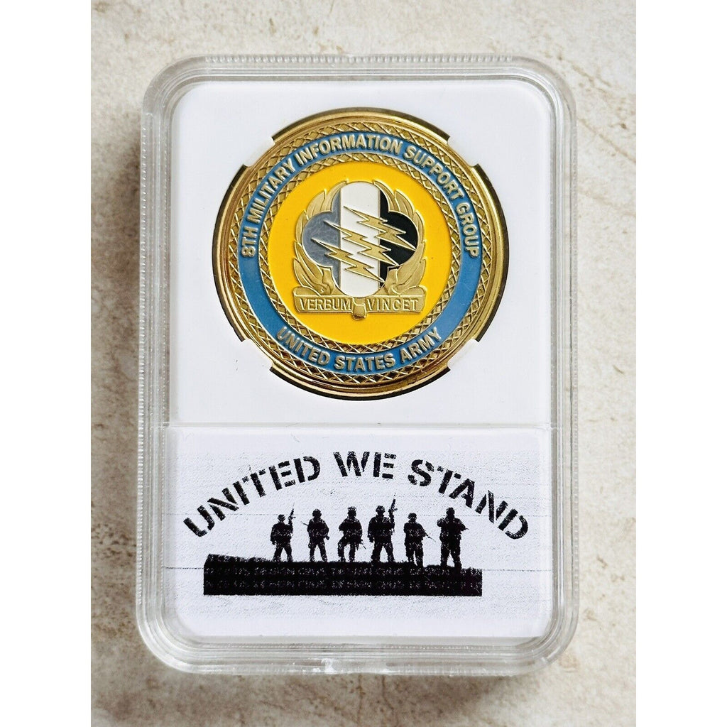 UNITED STATES ARMY Challenge Coin 8TH MILITARY INFORMATION SUPPORT GROUP W/case