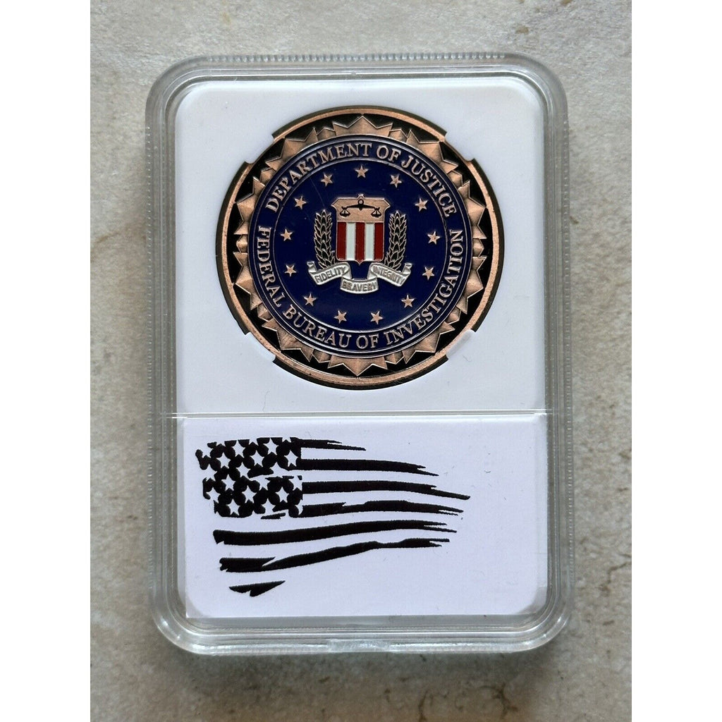 FBI Challenge Coin United States DOJ With Case (copper)