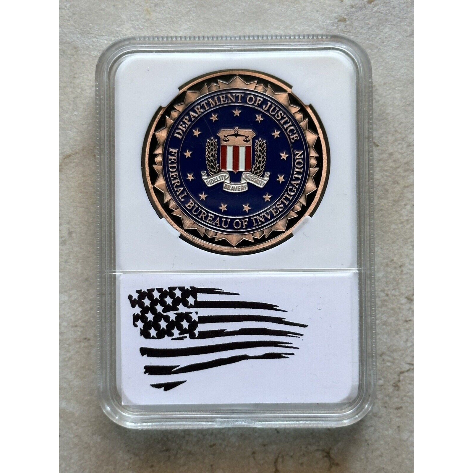FBI Challenge Coin United States DOJ With Case (copper)