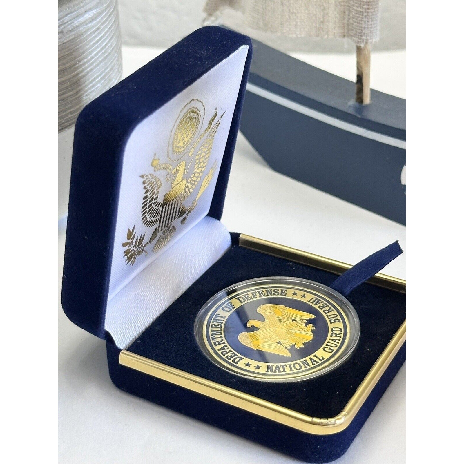 Department of Defense National Guard Bureau Challenge Coin & Special Velvet Case