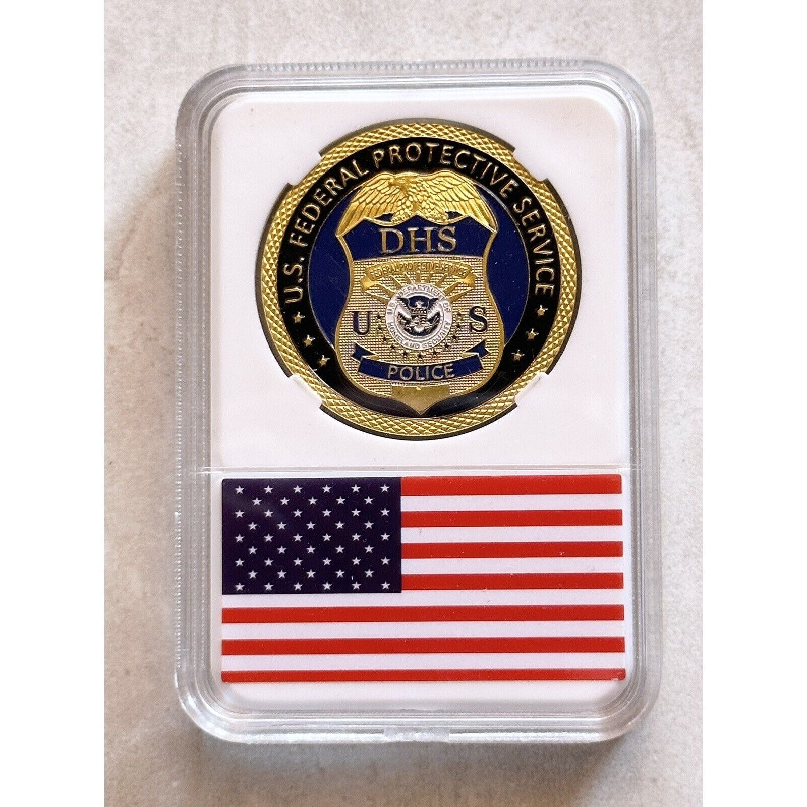 US Federal Protective Service Police DOHS Challenge Coin 40mm With Case