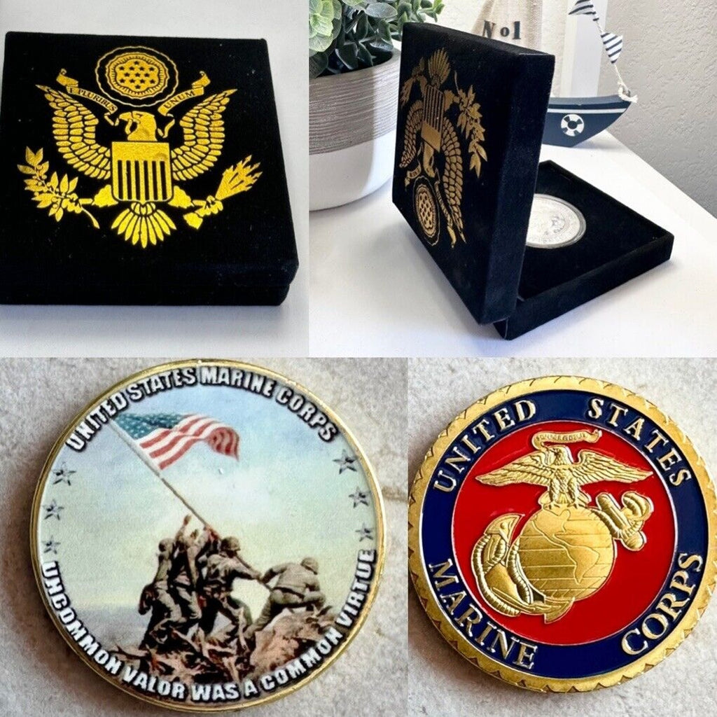 U S MARINES IWO JIMA Challenge Coin with velvet case