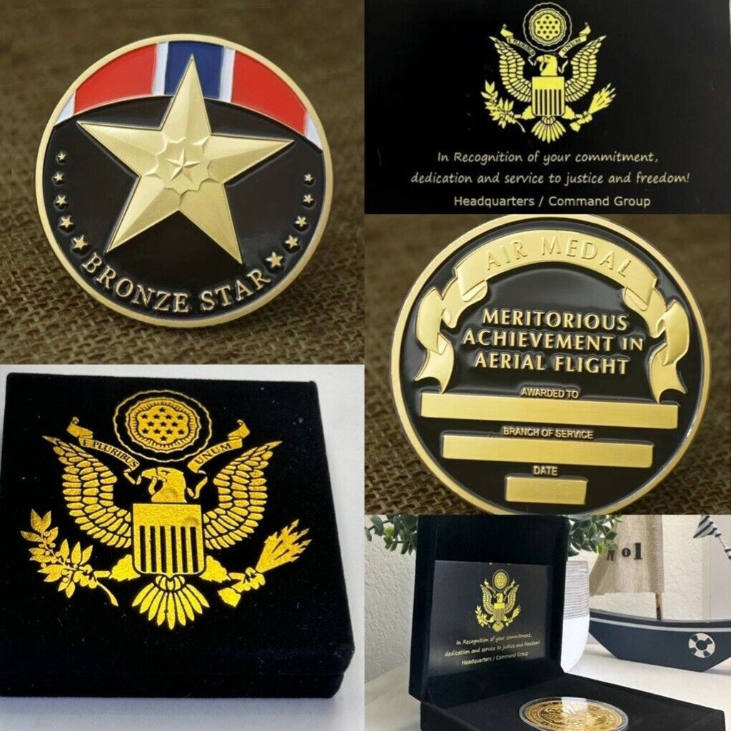 US Military Challenge Coin "BRONZE STAR" USMC USN ARMY USAF USCG W Velvet Case