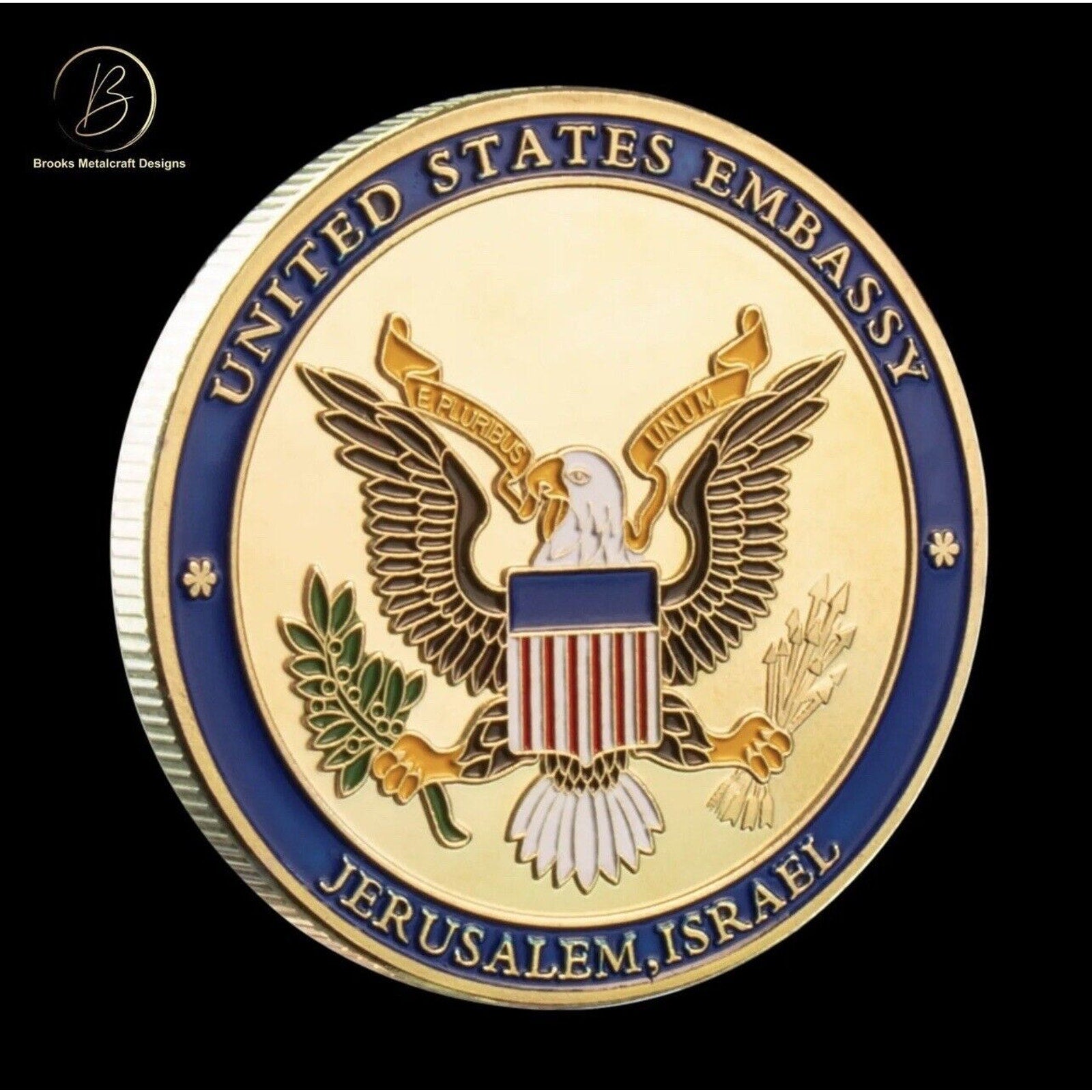 United State Embassy Jerusalem Israel Challenge Coin W/ velvet presentation box