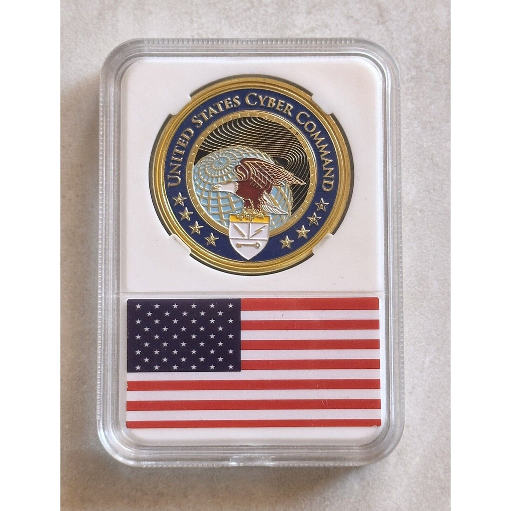 United States Cyber Command Challenge Coin With American Flag Case