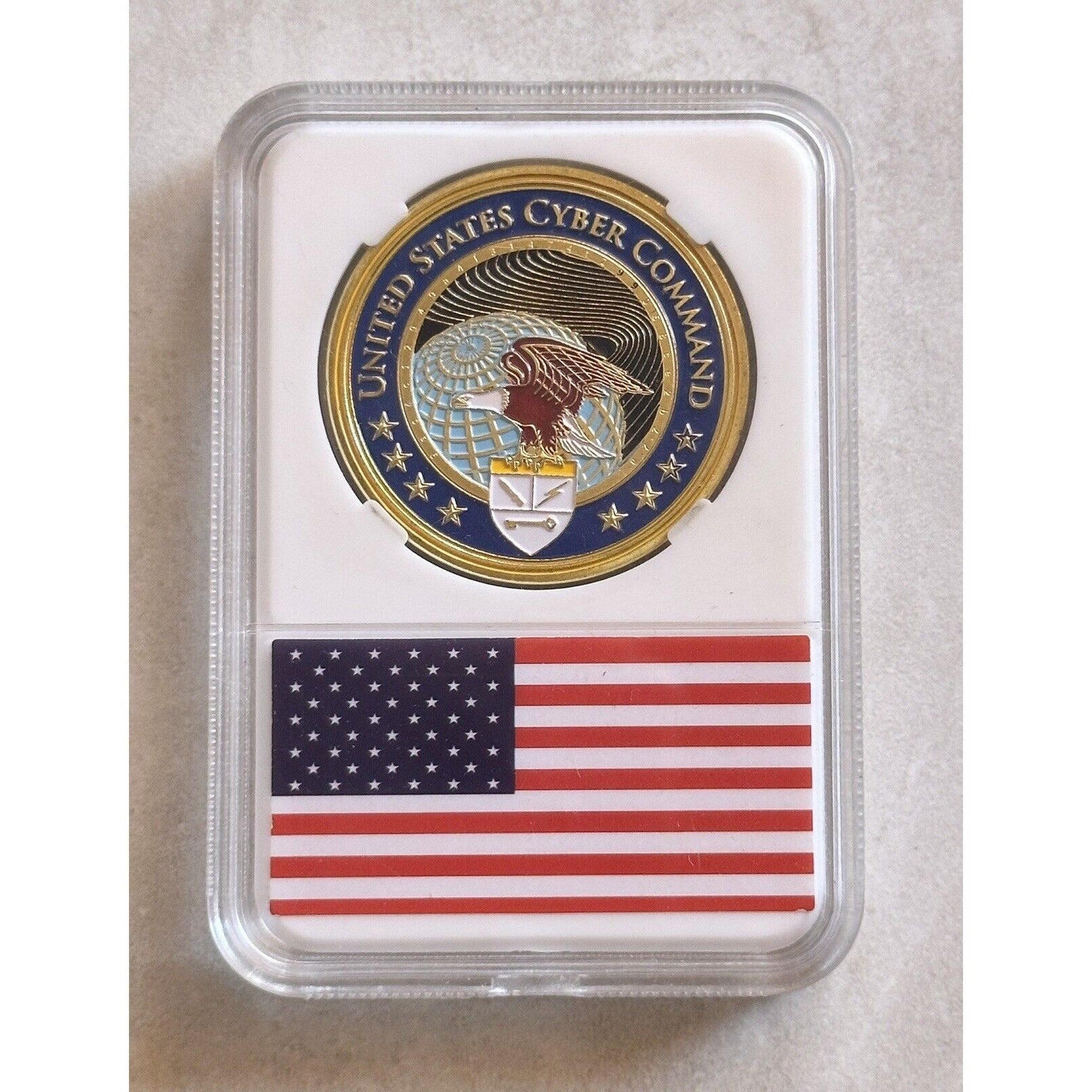 United States Cyber Command Challenge Coin With American Flag Case
