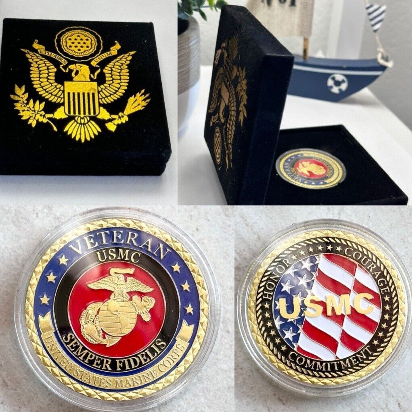 U S MARINE CORPS Vetaran Semper Fidelis Challenge Coin with Special Box