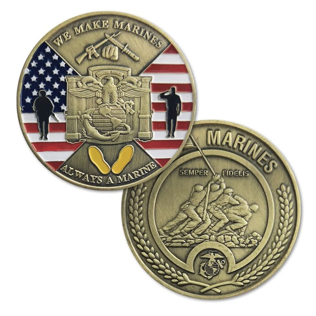 Marine Challenge Coin USMC Battle of Iwo Jima Commemorative Coin Semper Fi &case