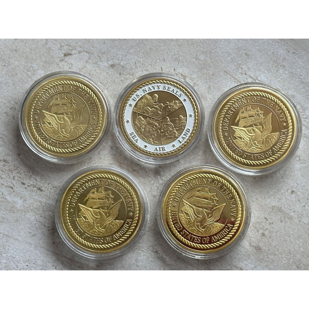 5 Pcs NAVY SEAL TEAM NAVAL SPECIAL WARFARE COMMAND COIN & Seal Team 2,4,5,6,7