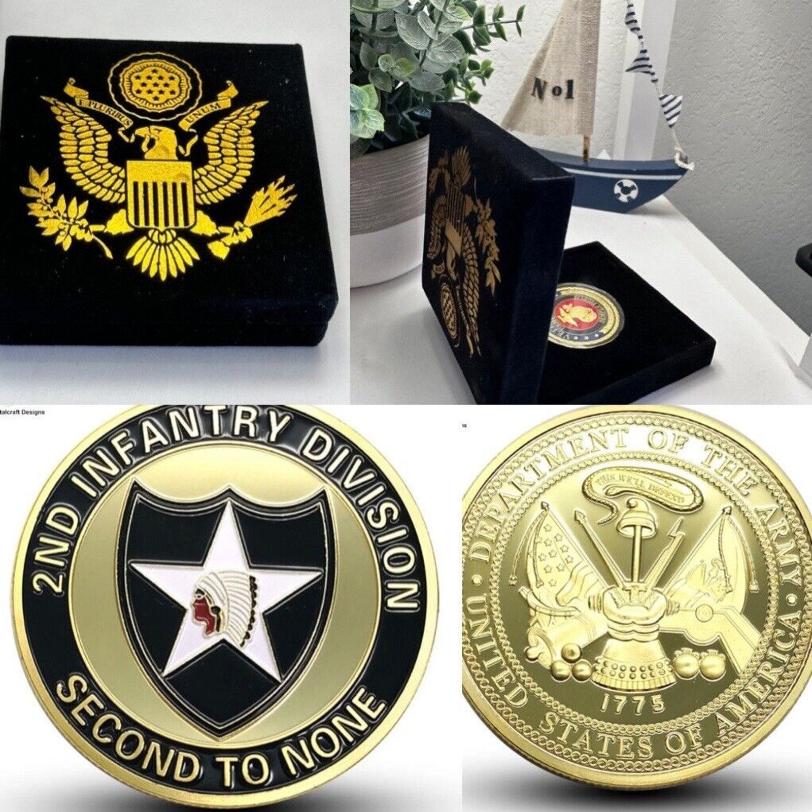 US Army 2nd Infantry Division Second To None Challenge Coin With Velvet Case