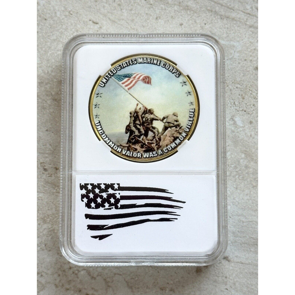 US MARINES IWO JIMA Challenge Coin with Case