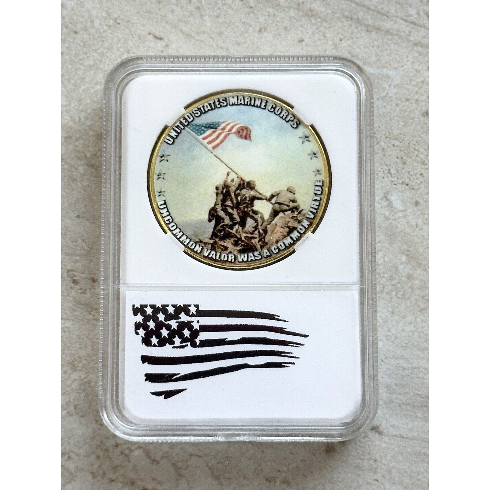 US MARINES IWO JIMA Challenge Coin with Case