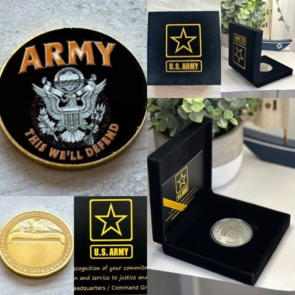 US ARMY "THIS WE'LL DEFEND " Challenge Coin With Special Army Velvet Case