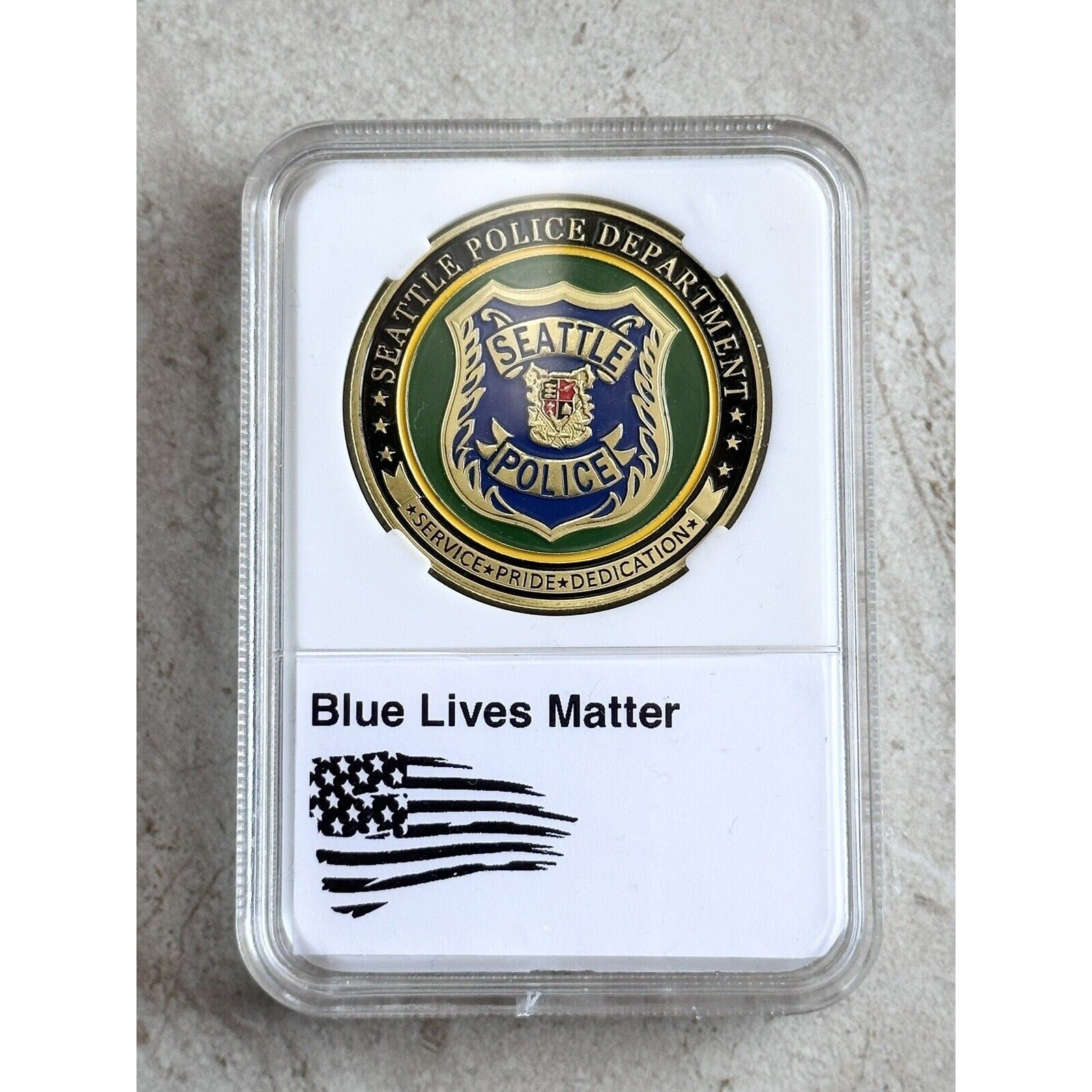 SEATTLE POLICE DEPARTMENT COLORIZED ART ROUND CHALLENGE COIN With Case