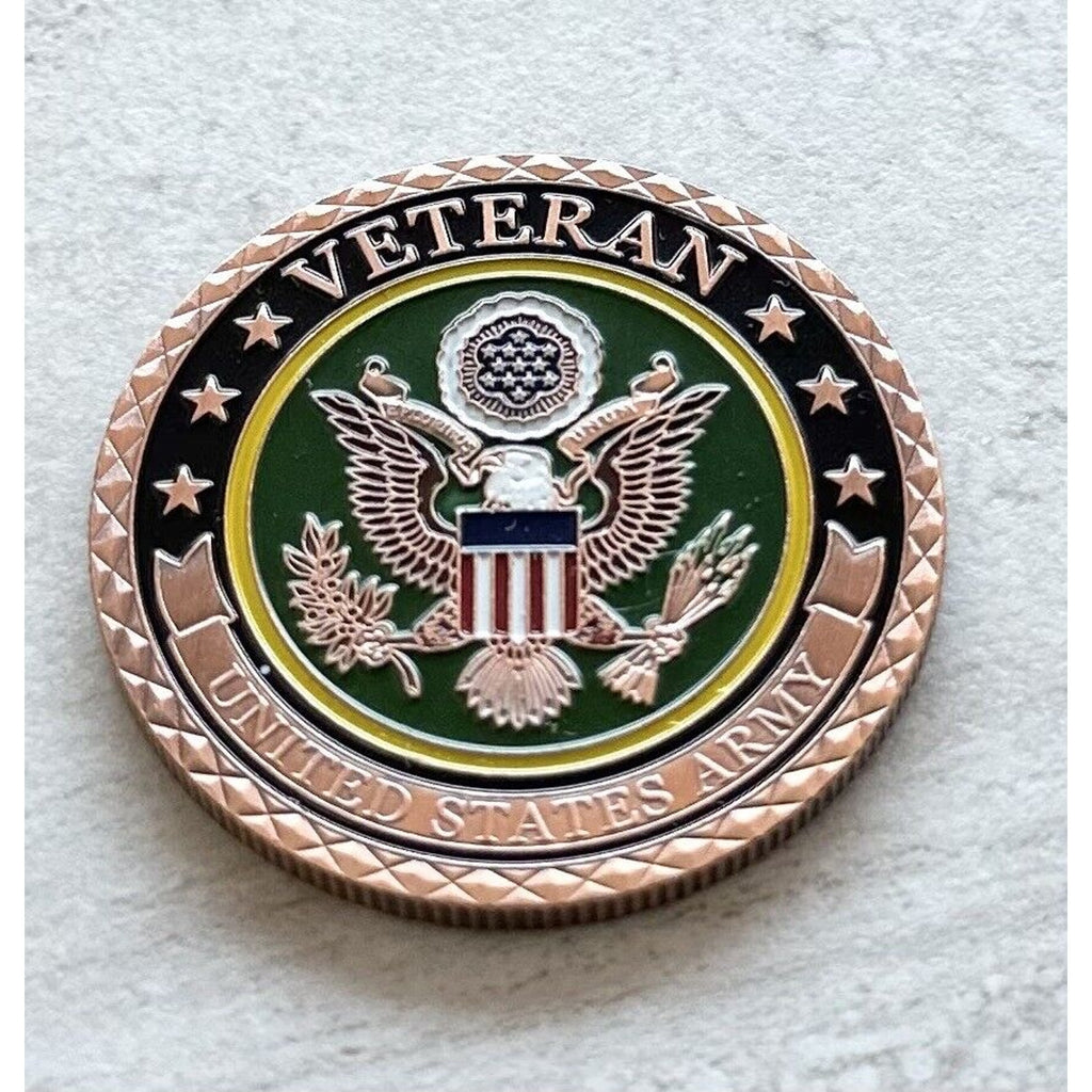 US Army Veteran Challenge Coin Copper with Special Army Velvet Presentation Case