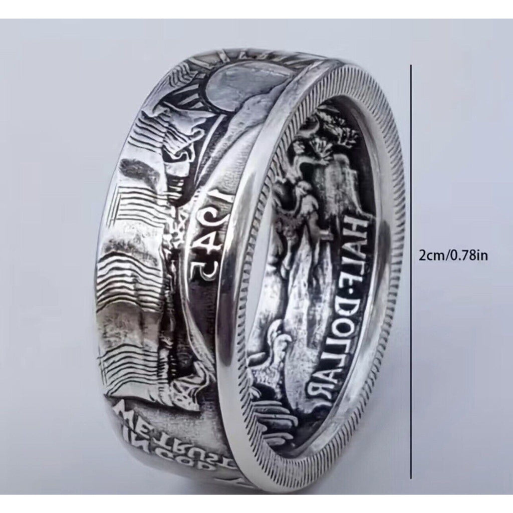 Men Ring Antique Coin Morgan Ring United States Of America Half Dollar 1945 sz 9