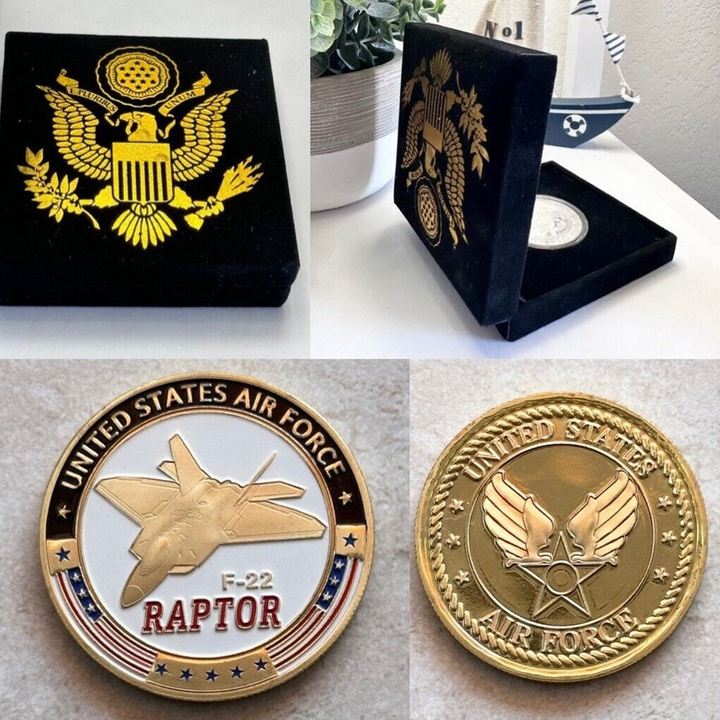 U S AIR FORCE F-22 RAPTOR Challenge Coin With Special Velvet Case