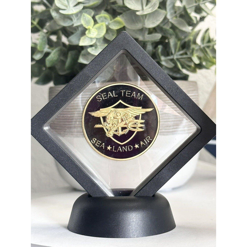 US SELLER. Navy USN Seal Team SEA LAND AIR Military Gold Plated Coin With Case