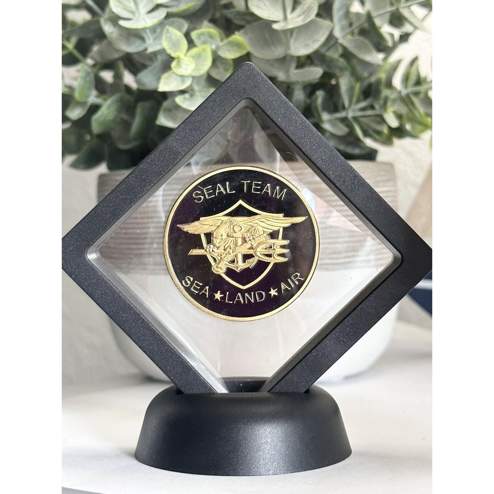 US SELLER. Navy USN Seal Team SEA LAND AIR Military Gold Plated Coin With Case