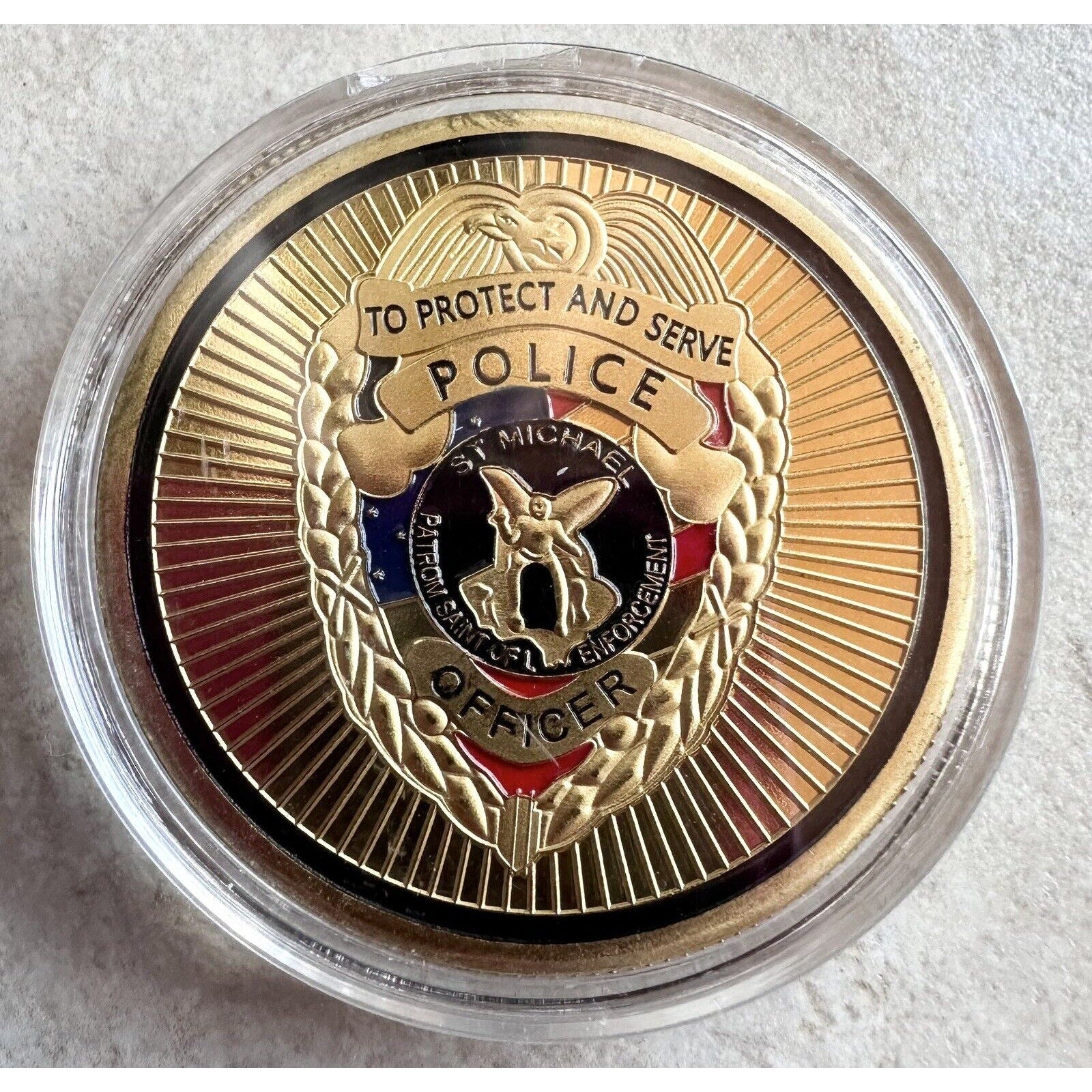 Badge Law Enforcement Protect Police Officer Prayer Challenge Coin Michael
