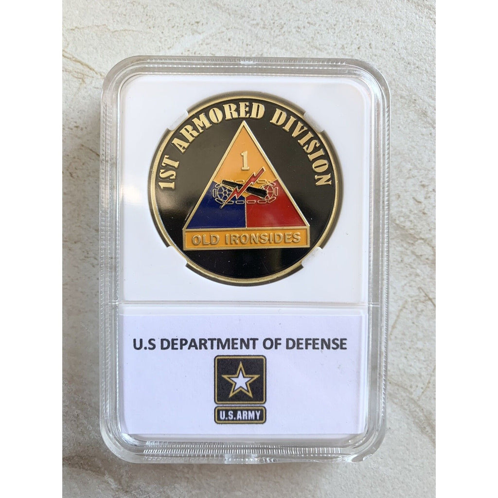 3D Floating Display US ARMY 1st ARMORED DIVISION "OLD IRONSIDES" Challenge Coin