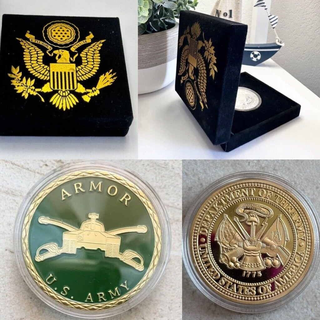 US Army Armor Combat Branch Challenge Coin With Special Velvet Presentation Box