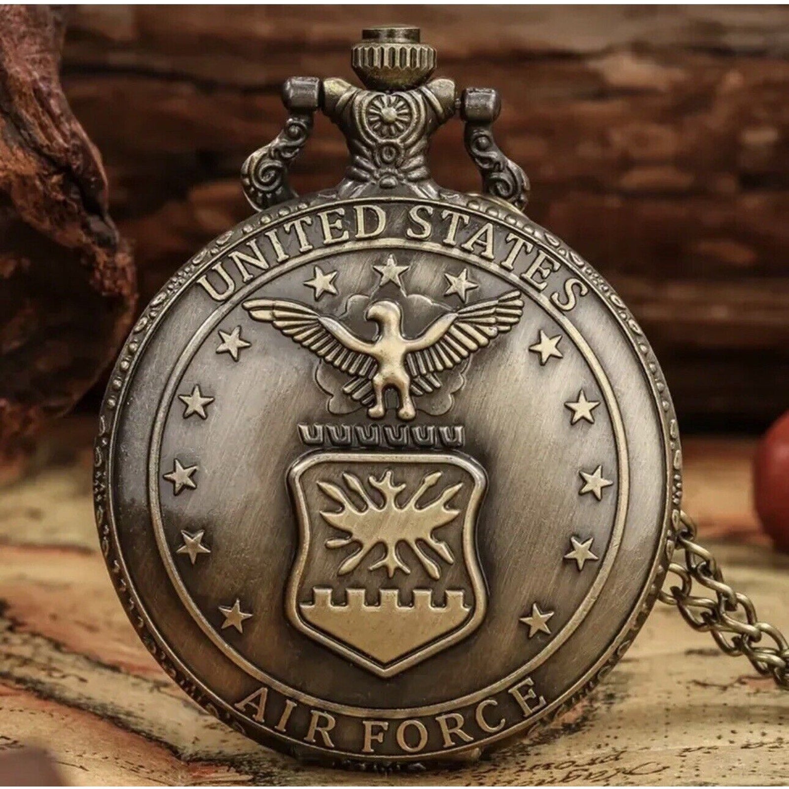 Vintage USA Air Force Eagle Pattern Large Quartz Pocket Watch Gift Color Copper