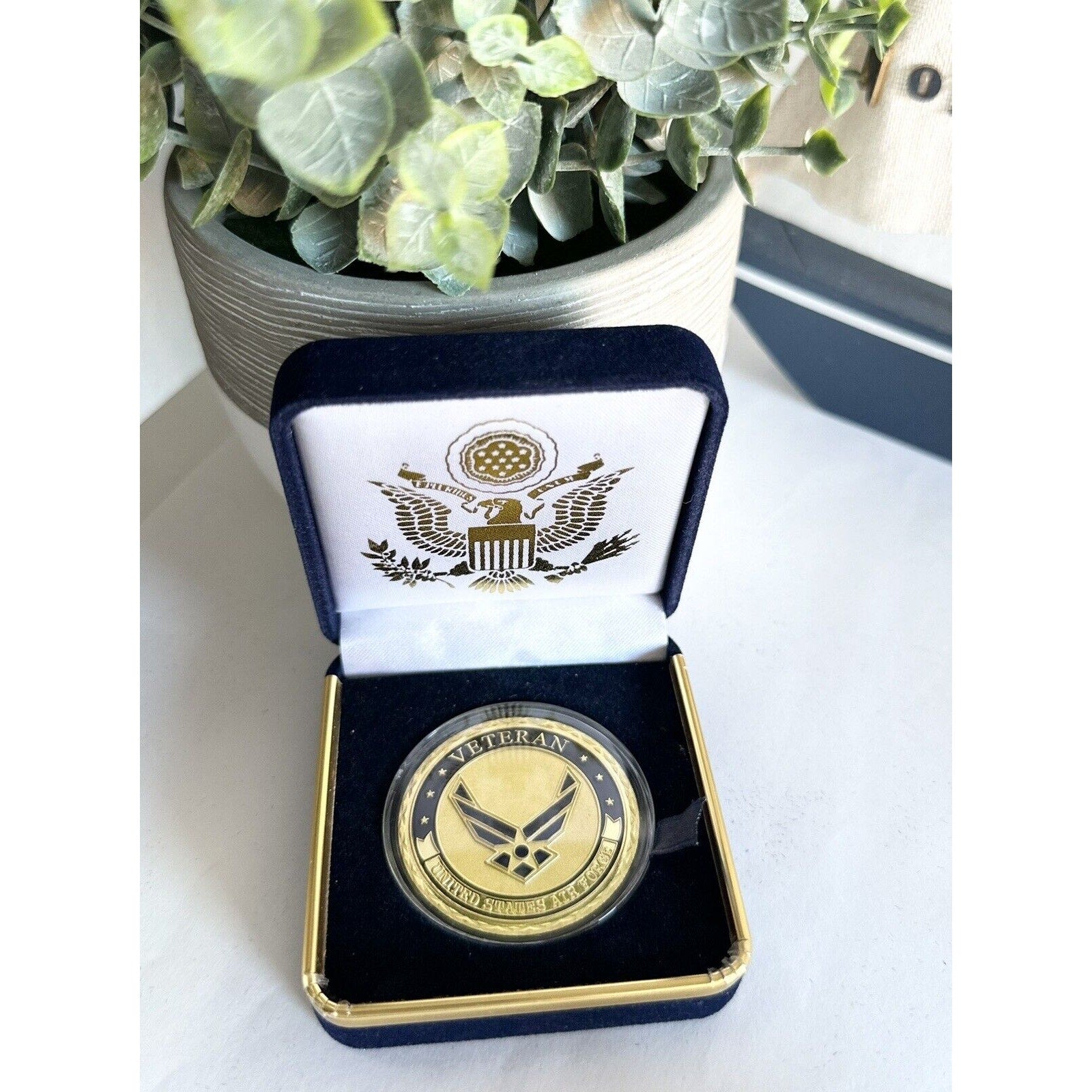 NEW USAF U.S. Air Force Veteran with eagle and flag Challenge Coin With Case