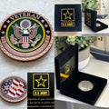 US Army Veteran Challenge Coin Copper with Special Army Velvet Presentation Case