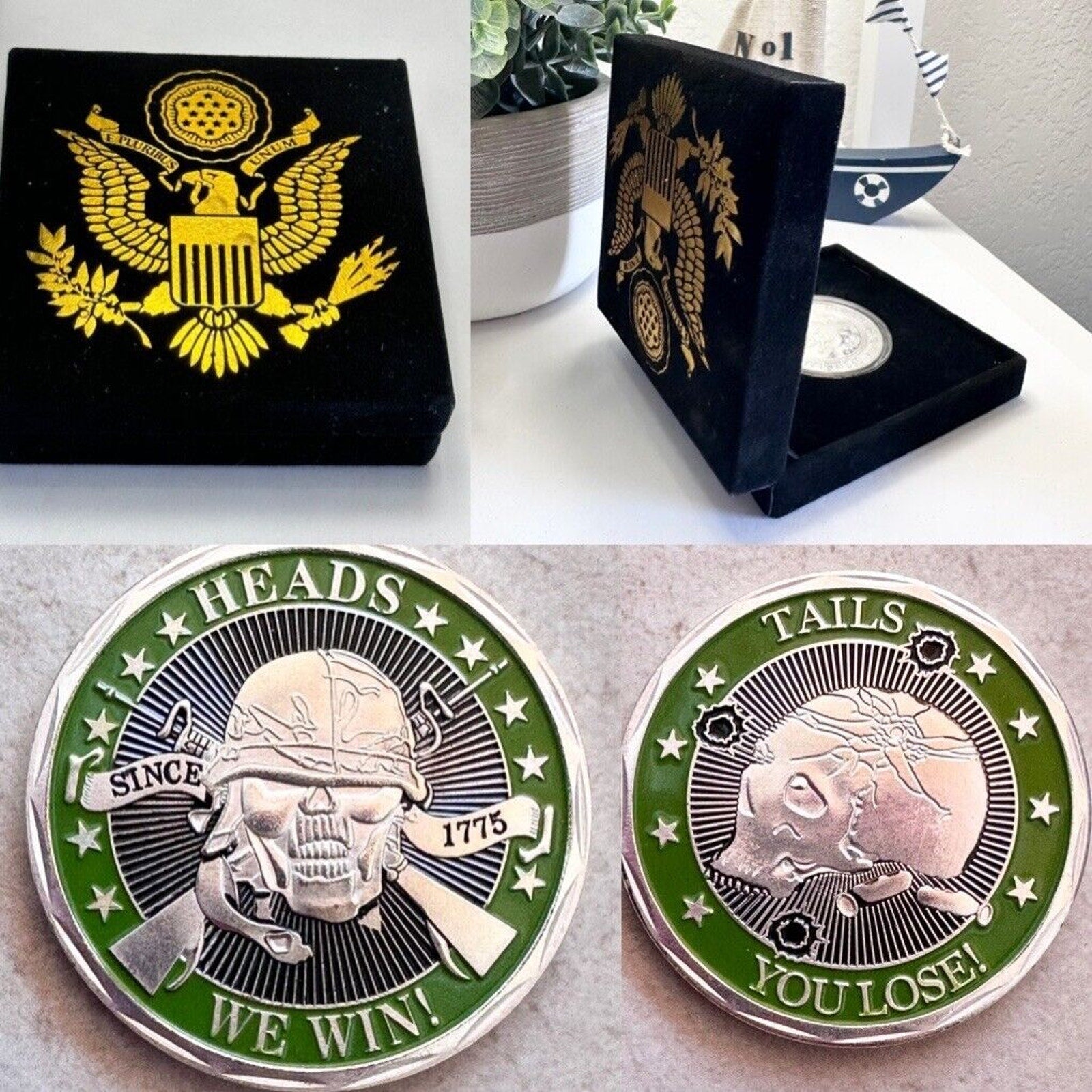 US Army Heads We Win Tails You Lose - Challenge Coin with velvet case new.
