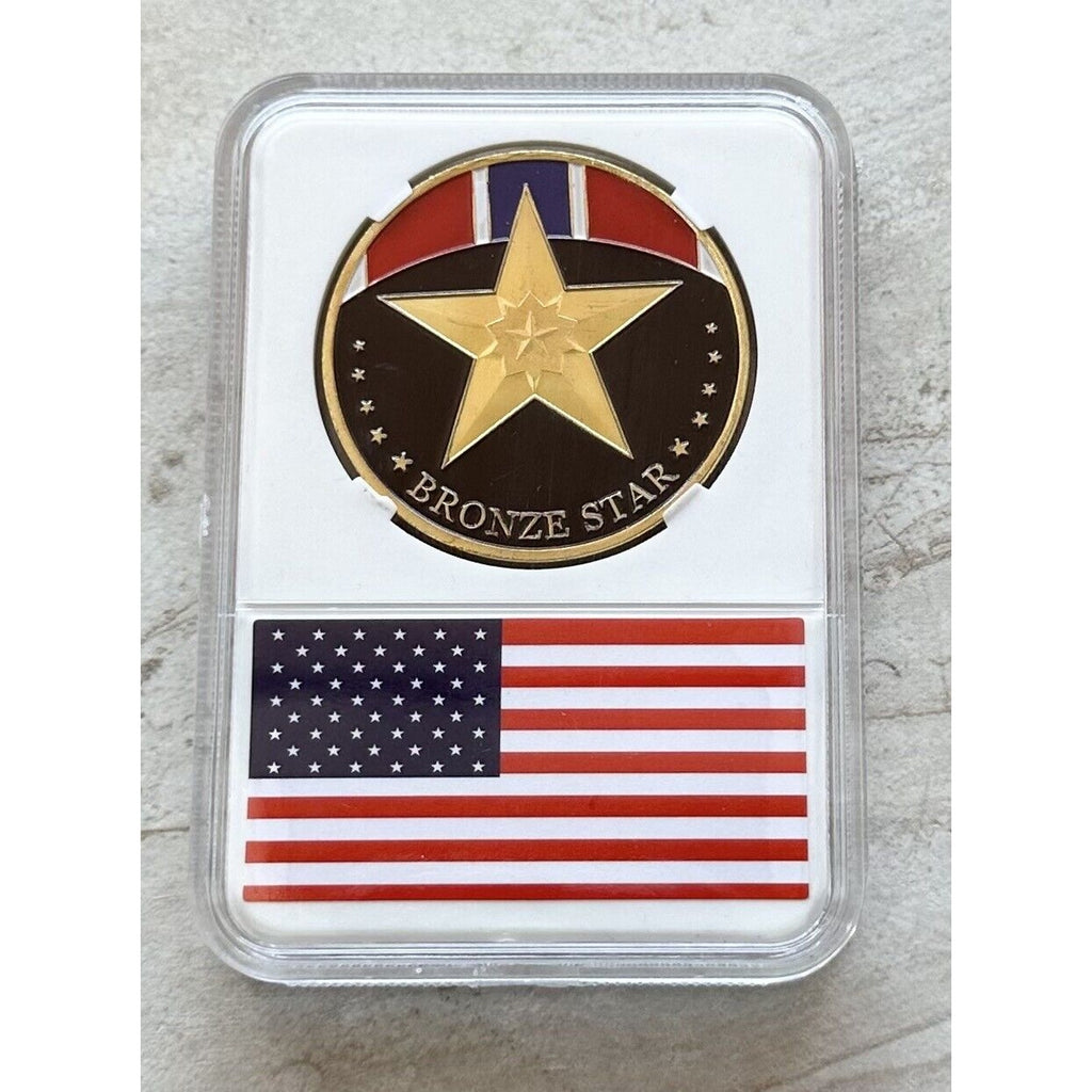 US Military Challenge Coin "BRONZE STAR" USMC USN ARMY USAF USCG With Case