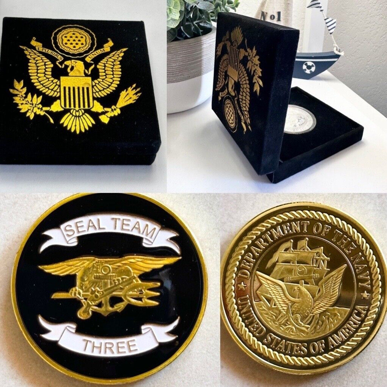 US NAVY SEAL TEAM THREE Challenge Coin Come With Velvet Case