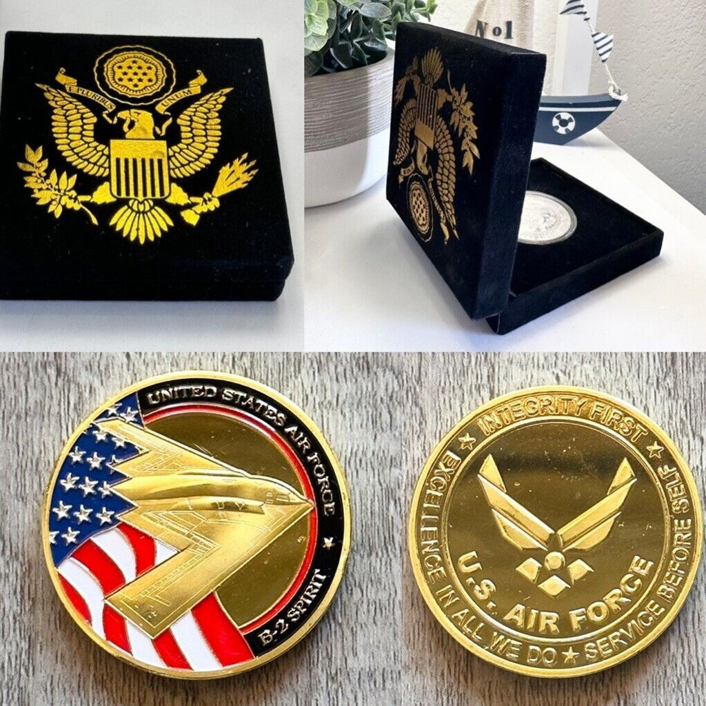 U S AIR FORCE B-2 SPIRIT (Stealth Bomber) Challenge Coin with velvet case.