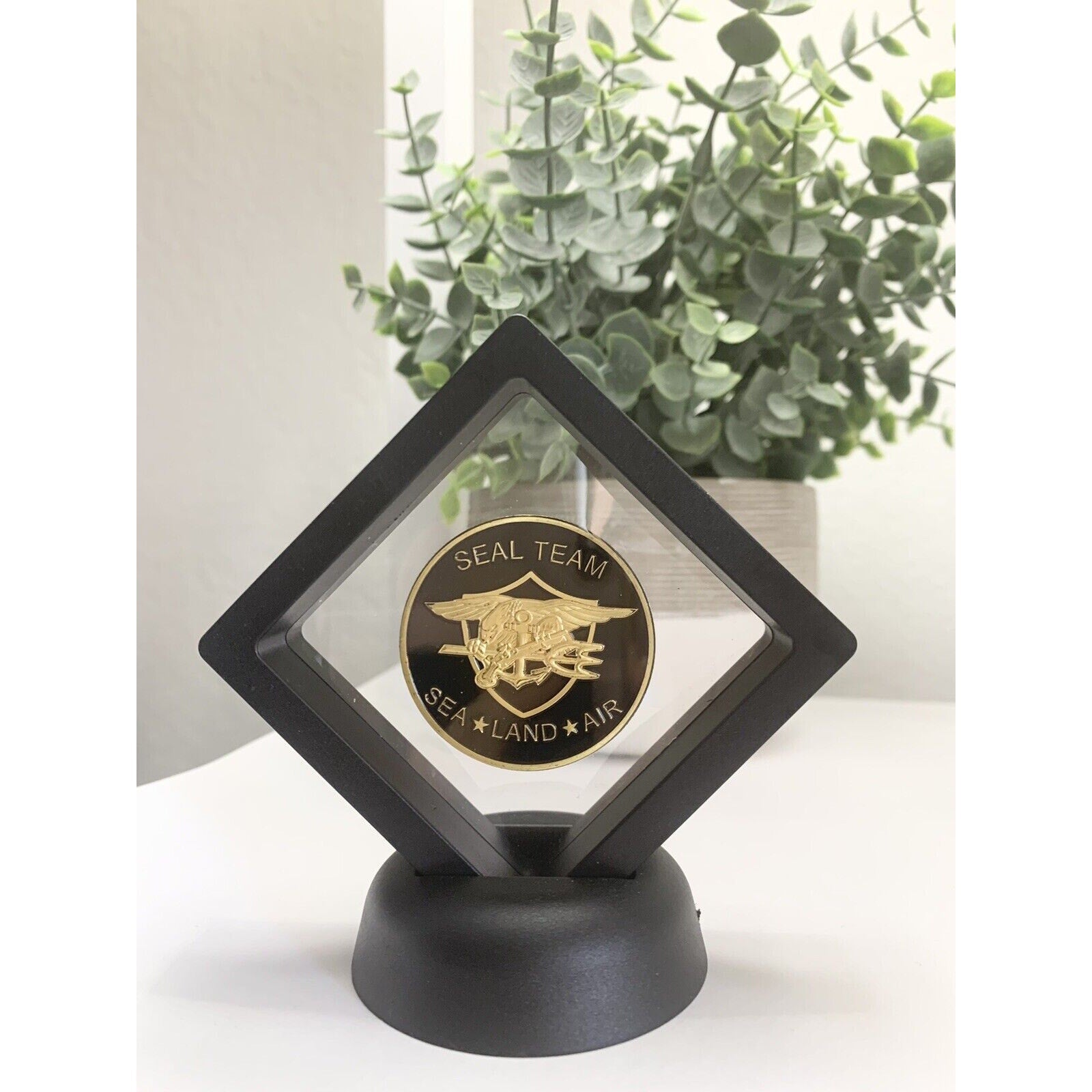 US SELLER. Navy USN Seal Team SEA LAND AIR Military Gold Plated Coin With Case