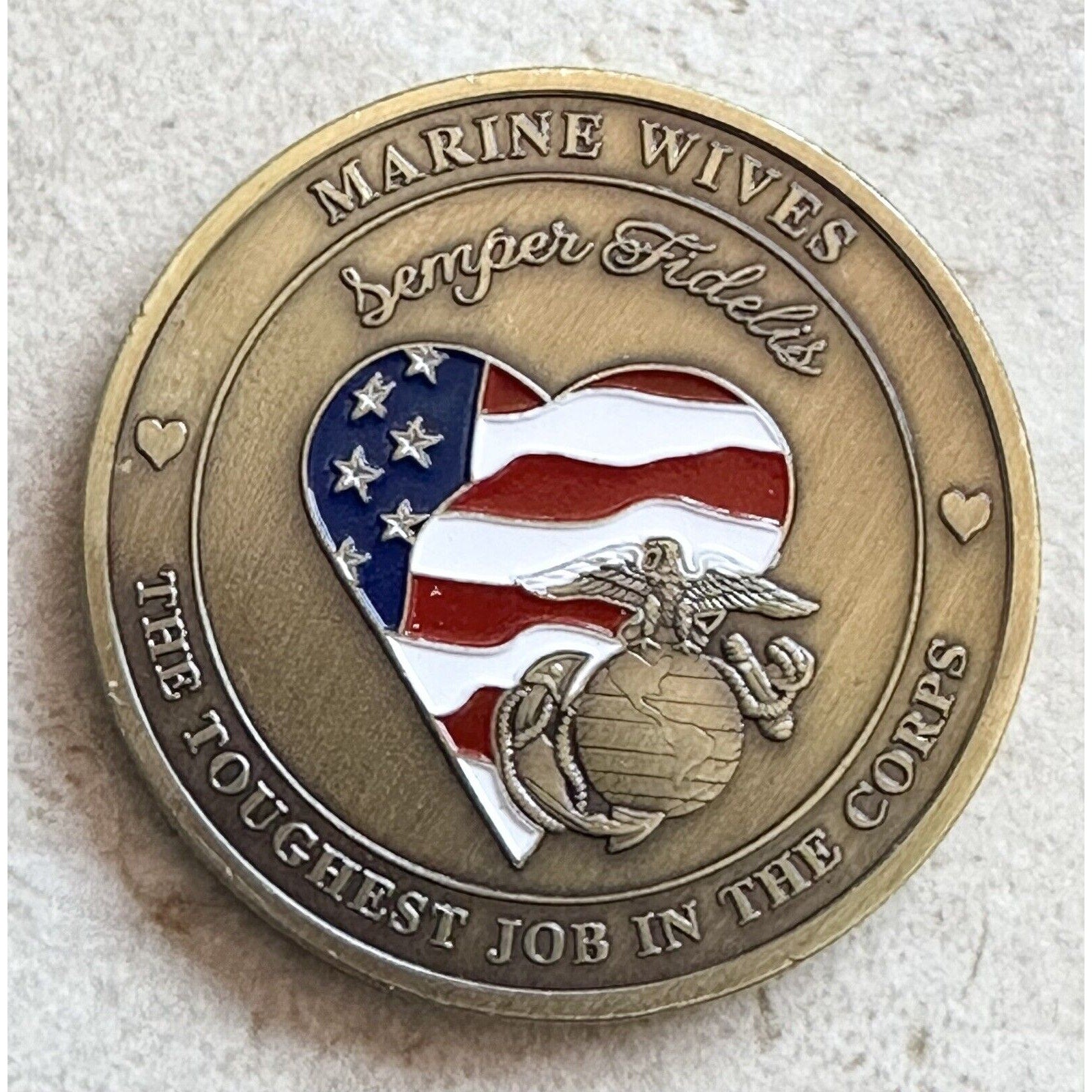 USMC MARINE CORPS WIFE - TOUGHEST JOB IN THE CORPS COLORIZED ART CHALLENGE COIN