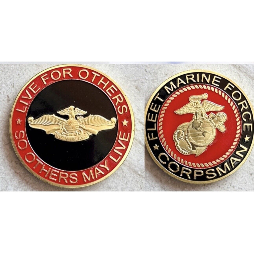 U.S. United States Marine Corps Fleet Marine Force FMF Corpsman Gold Plated Coin