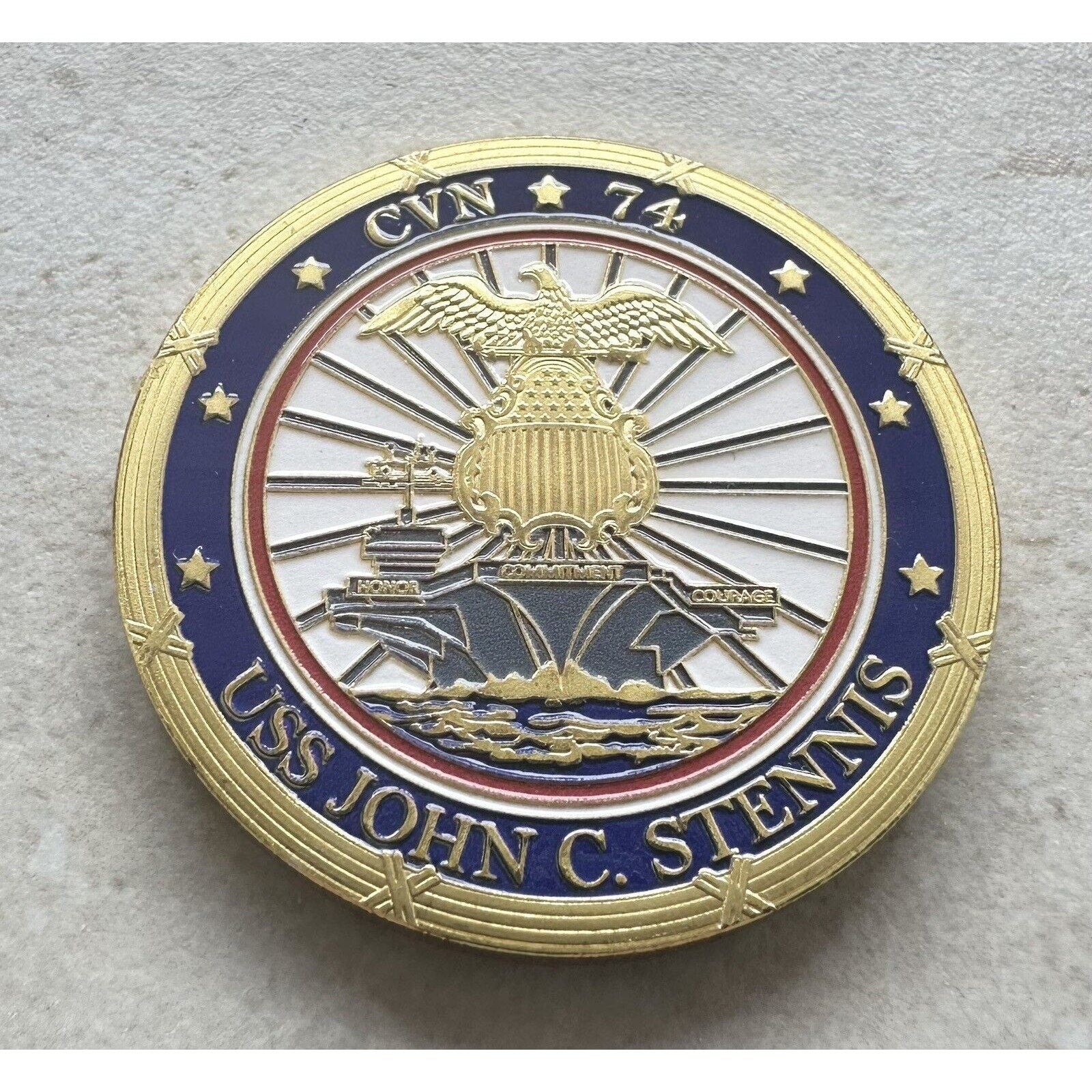 Us Navy Uss John C. Stennis Cvn-74 Challenge Coin With 3D Display Case