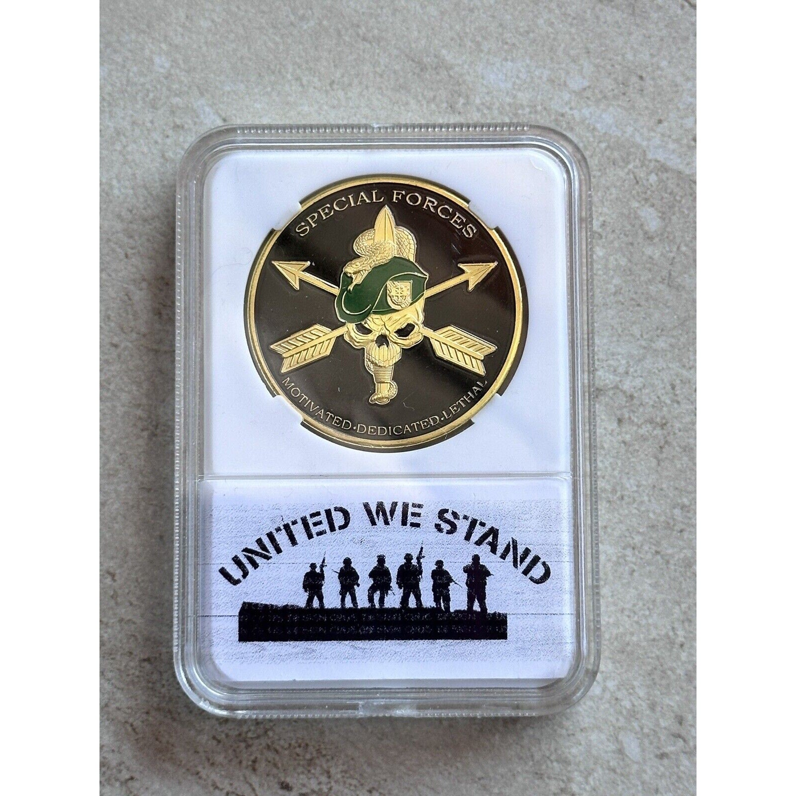 U S ARMY Special Forces Challenge Coin With Case United We Stand