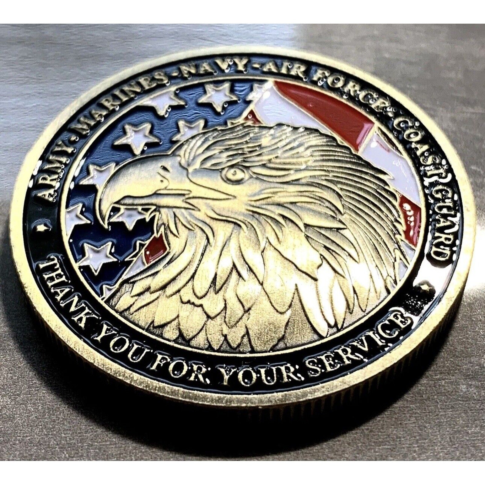 US Military Eagle Challenge Coin "THANK YOU" ARMY-NAVY- AIR FORCE COAST GUARD US
