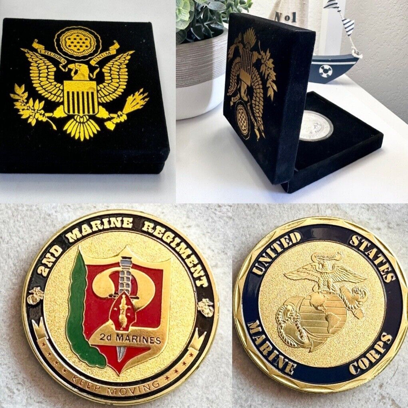 US MARINE CORPS - 2nd MARINE REGIMENT Challenge Coin with velvet box
