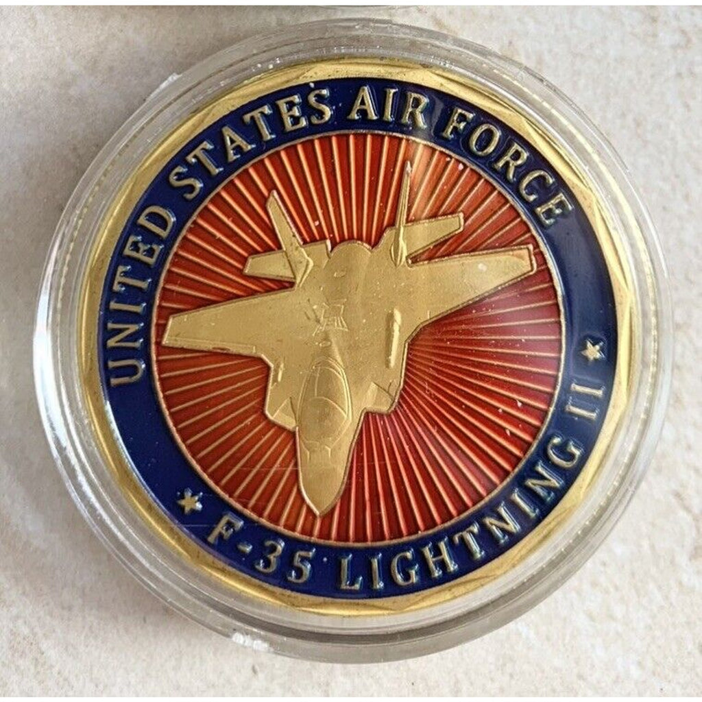 U S AIR FORCE F-35 Lightning II Challenge Coin with velvet presentation box