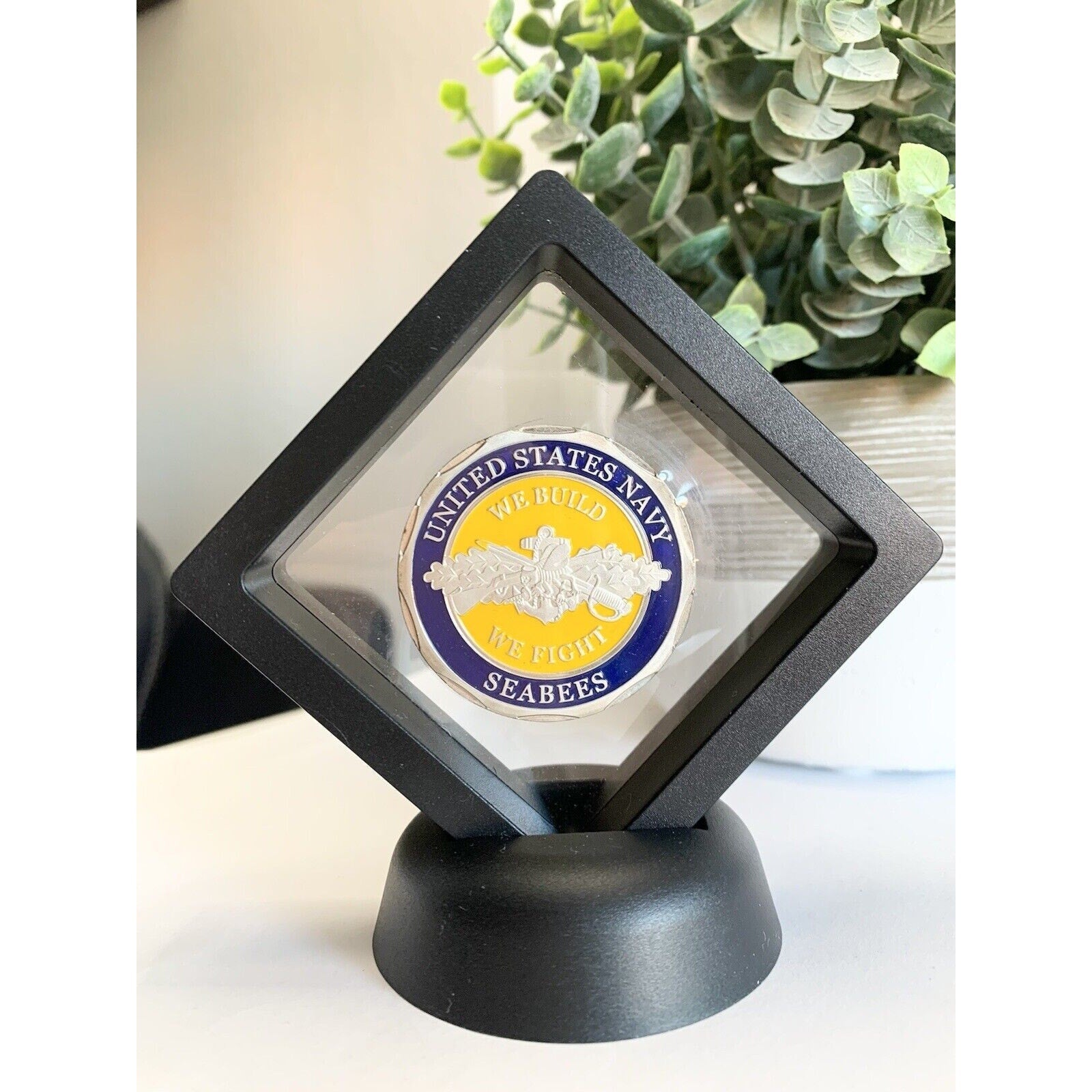 NEW U.S. Navy Seabees "We Build We Fight" Challenge Coin. With 3D Display Case