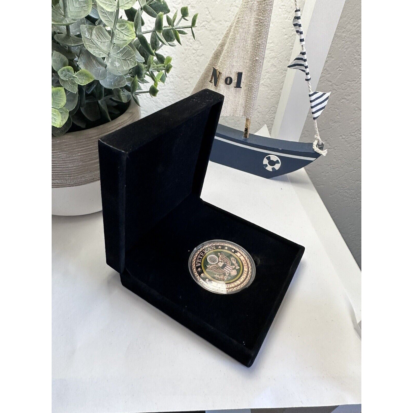 US Army Veteran Challenge Coin Copper with Velvet Presentation Case
