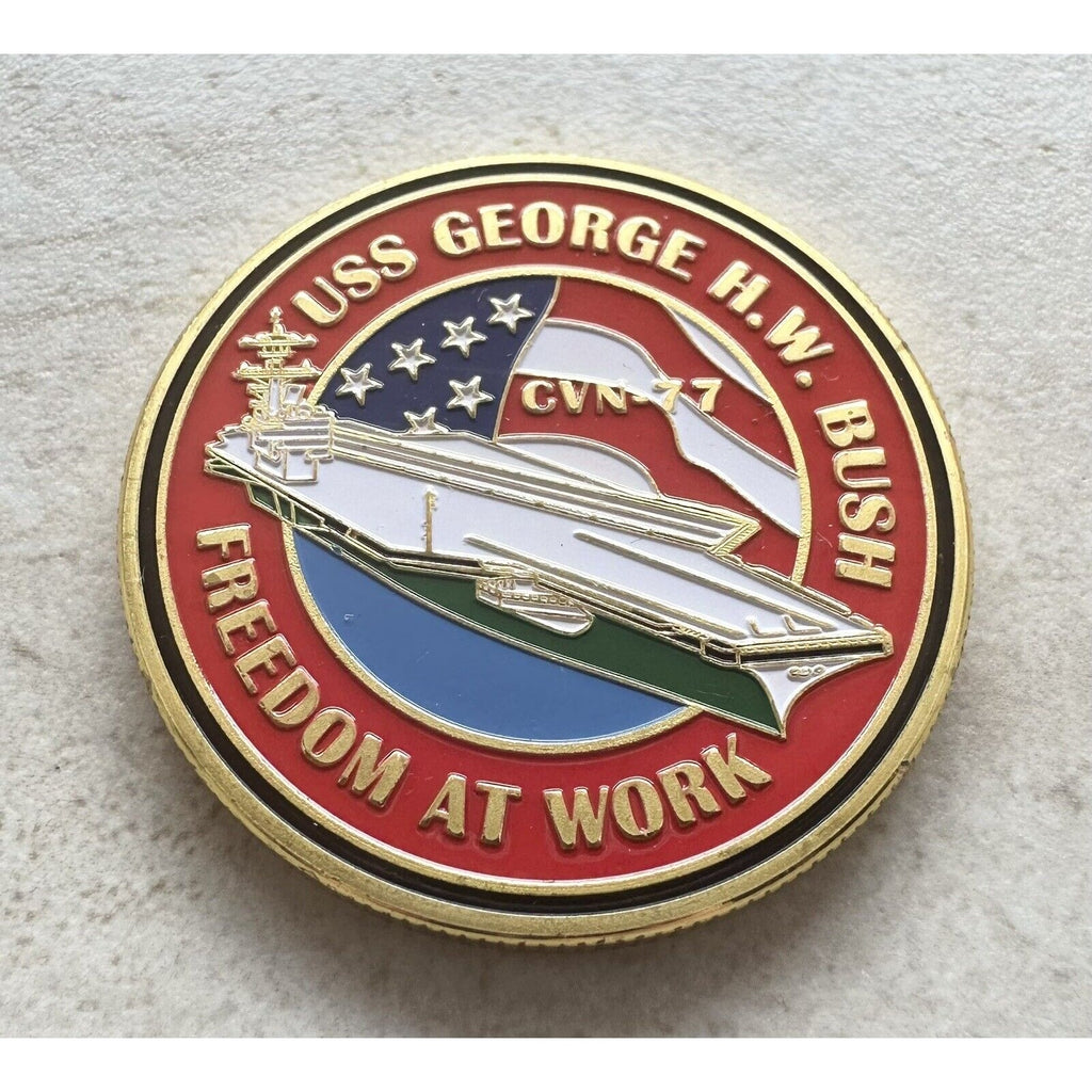 Us Navy Uss George H.W. Bush Cvn-77 Challenge Coin With 3D Display Case