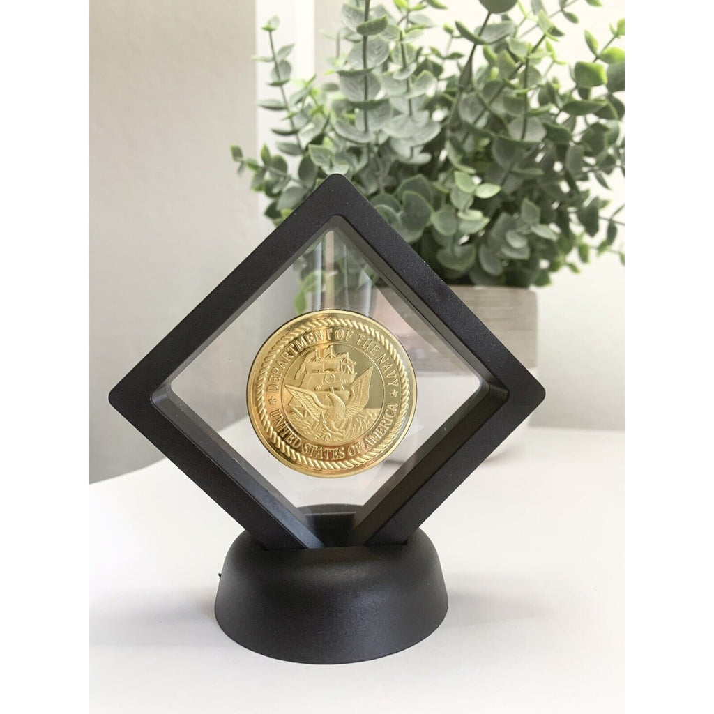 US SELLER. Navy USN Seal Team SEA LAND AIR Military Gold Plated Coin With Case