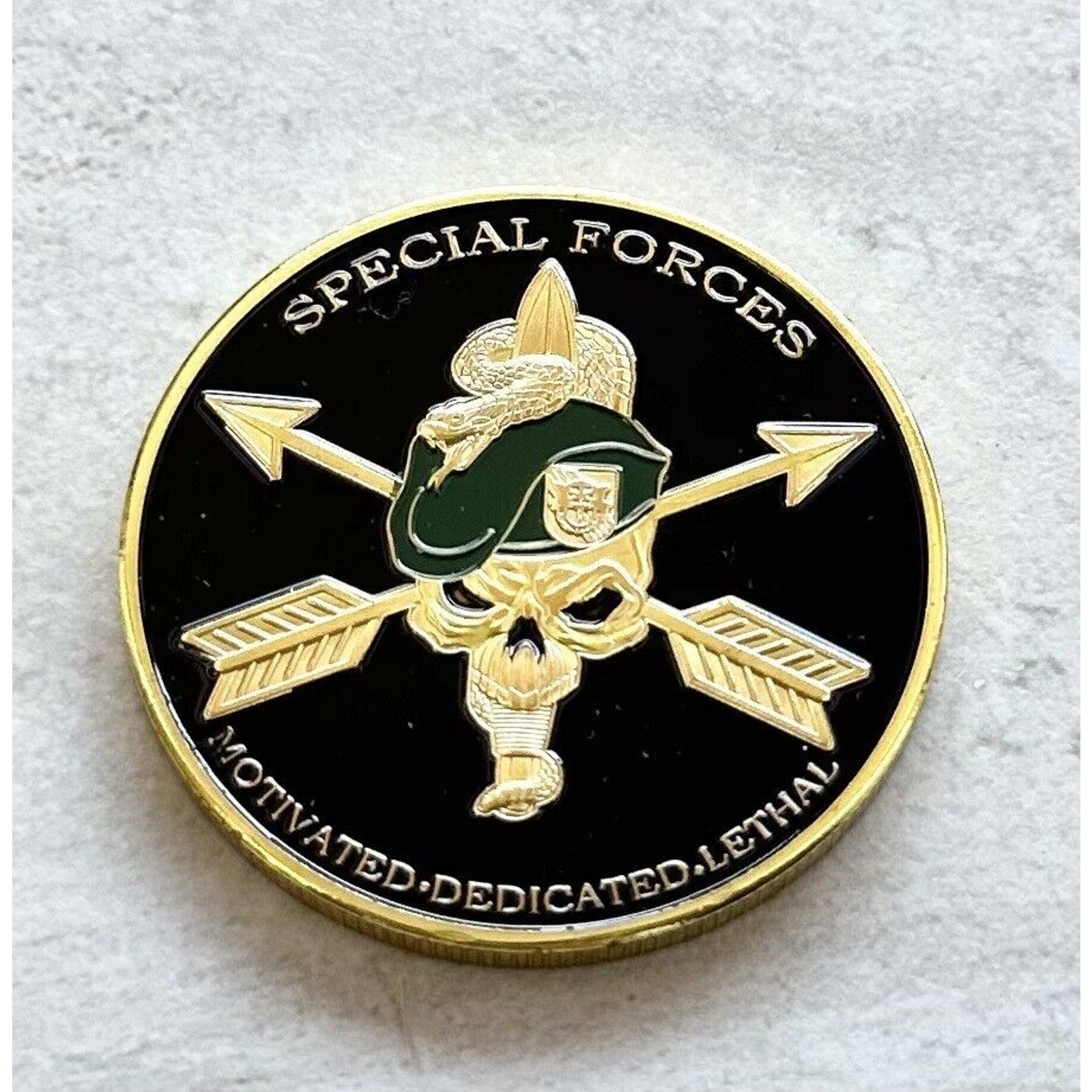 United States Army Special Forces Motivated Dedicated Lethal Coin With Case
