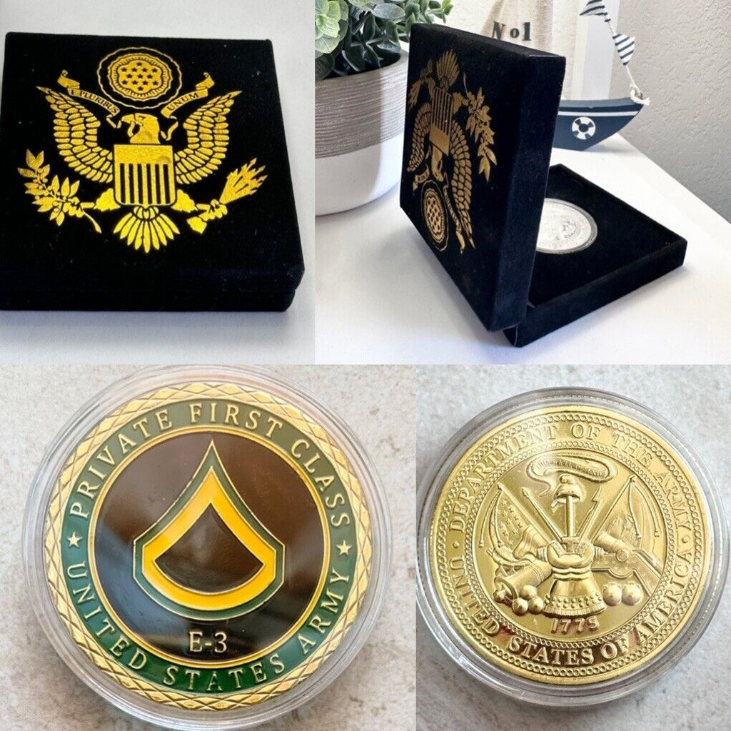 Us Army  PRIVATE FIRST CLASS E-3 Rank Challenge Coin With special velvet case