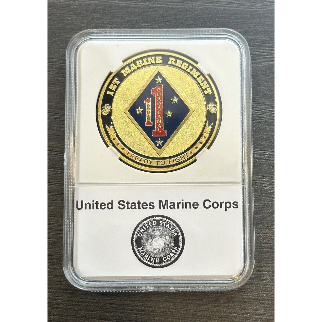US Marine Corps - 1st MARINE REGIMENT Challenge Coin With Case