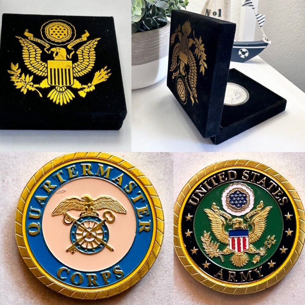 ARMY QUARTERMASTER CORPS MILITARY SEAL 1.5" CHALLENGE COIN w/ Velvet Case