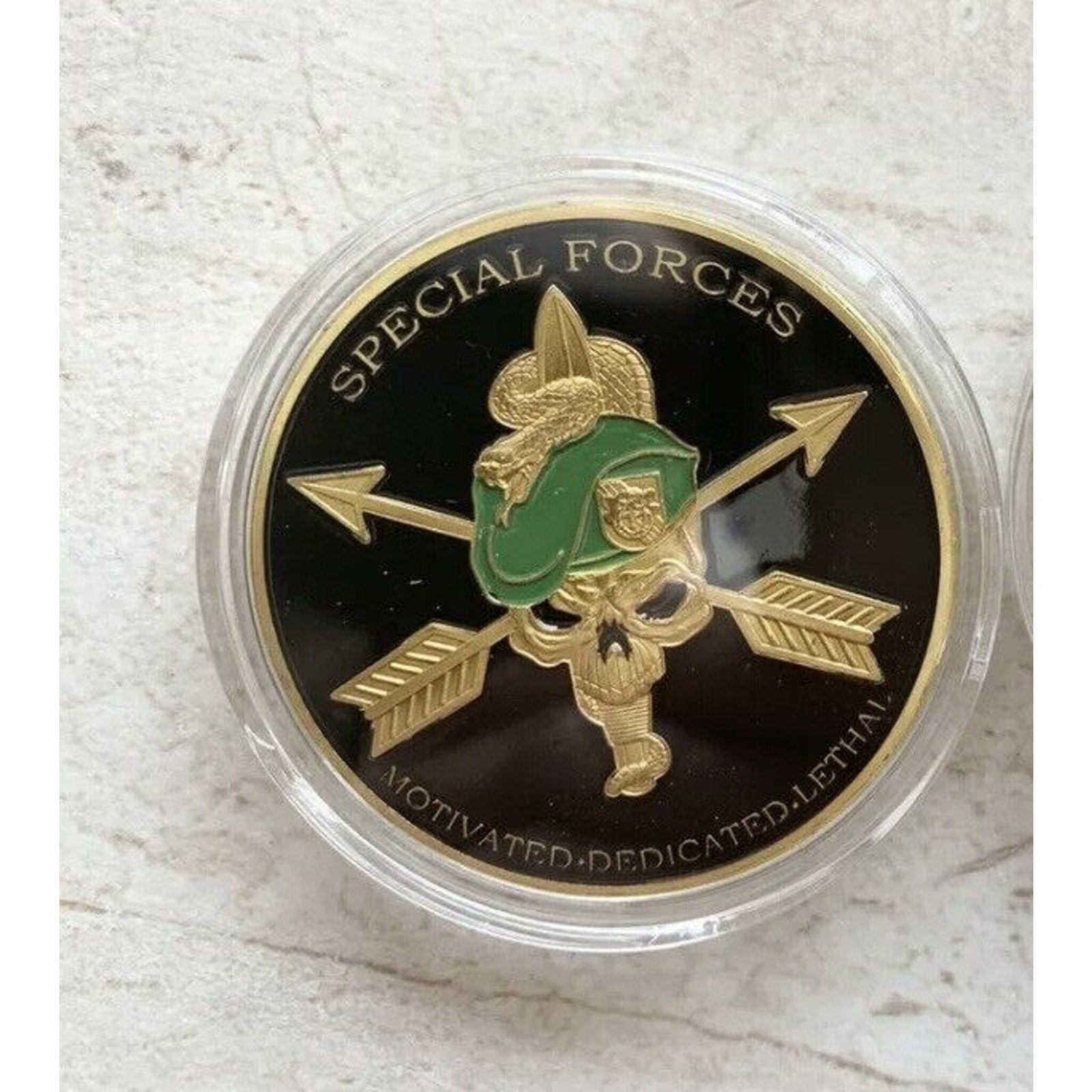 U.S Army Special Forces Motivated Dedicated Lethal Challenge Coin & men necklace
